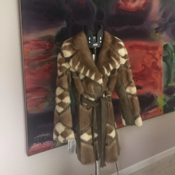 Flemington furs coat jacket 2 tone mink leather inserts never worn S/M - Picture 8 of 17